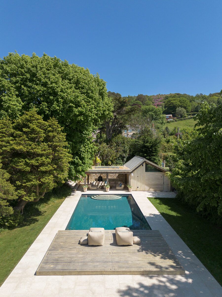 Natural pool with pool house and outdoor kitchen, VESP architects, Dorset