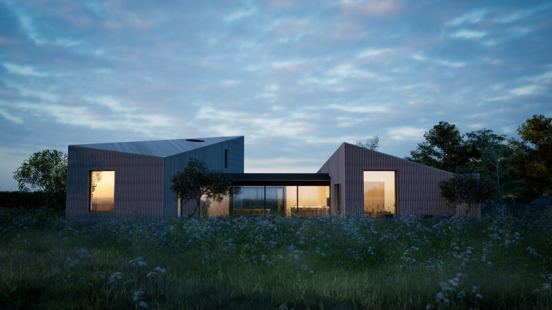 Exterior of a new replacement dwelling in the Cornish countryside