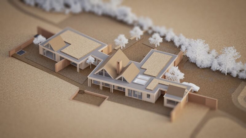 Cork and card model of Clayfold house, a HO11 (e) permitted new dwelling.